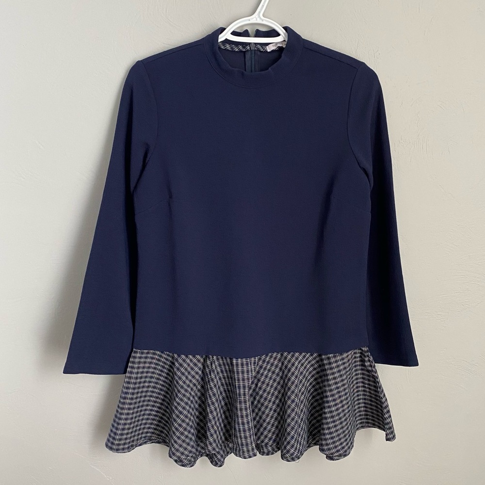 FILANTO Navy Blue School Girl Dress with Plaid Skirt Long Sleeves